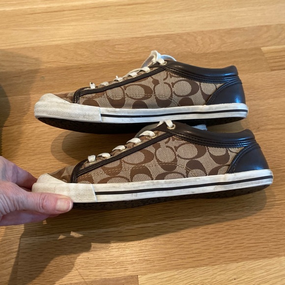 Coach Womens Sneakers w Signature Tan C Pattern w Brown Leather Trim / Size 9.5 - Picture 13 of 14